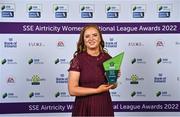 24 November 2022; Aoife Brennan of Sligo Rovers with her BUY4PETS Online Goal of the Year Award during the 2022 SSE Airtricity Women's National League Awards at the Gibson Hotel in Dublin. Photo by Piaras Ó Mídheach/Sportsfile