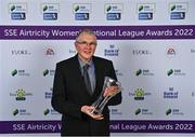 24 November 2022; Mick O'Shea with his Services to Women's National League Award during the 2022 SSE Airtricity Women's National League Awards at the Gibson Hotel in Dublin. Photo by Piaras Ó Mídheach/Sportsfile