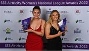 24 November 2022; Wexford Youths players Ciara Rossiter, left, and Emma Molloy with their SSE Airtricity Team of the Year Awards during the 2022 SSE Airtricity Women's National League Awards at the Gibson Hotel in Dublin. Photo by Piaras Ó Mídheach/Sportsfile