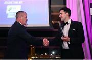24 November 2022; Manager of the Year Tommy Hewitt is presented his award by Minister of State for Sport and the Gaeltacht, Jack Chambers during the 2022 SSE Airtricity Women's National League Awards at the Gibson Hotel in Dublin. Photo by Harry Murphy/Sportsfile