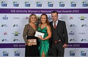 24 November 2022; Muireann Devaney of Athlone Town with their parents Harriet and Eamonn upon arrival at the 2022 SSE Airtricity Women's National League Awards at the Gibson Hotel in Dublin. Photo by Piaras Ó Mídheach/Sportsfile