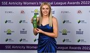 24 November 2022; Emily Corbet of Athlone Town with her SSE Airtricity Player of the Year Award during the 2022 SSE Airtricity Women's National League Awards at the Gibson Hotel in Dublin. Photo by Piaras Ó Mídheach/Sportsfile