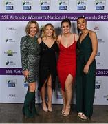 24 November 2022; Attendees, from left, Elaine Roche, Ellen Molloy, Ciara Rossiter and Neema Nyangasi upon arrival at the 2022 SSE Airtricity Women's National League Awards at the Gibson Hotel in Dublin. Photo by Piaras Ó Mídheach/Sportsfile
