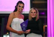 24 November 2022; Jessica Hennessy of Athlone Town is presented with her Team Of The Year Award by SSE Airtricity Sponsorship and Marketing Manager Leanne Sheill during the 2022 SSE Airtricity Women's National League Awards at the Gibson Hotel in Dublin. Photo by Harry Murphy/Sportsfile