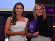 24 November 2022; Emma Doherty of Sligo Rovers is presented with her Team Of The Year Award by SSE Airtricity Sponsorship and Marketing Manager Leanne Sheill during the 2022 SSE Airtricity Women's National League Awards at the Gibson Hotel in Dublin. Photo by Harry Murphy/Sportsfile