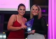 24 November 2022; Ciara Rossiter of Wexford Youths is presented with her Team Of The Year Award by SSE Airtricity Sponsorship and Marketing Manager Leanne Sheill during the 2022 SSE Airtricity Women's National League Awards at the Gibson Hotel in Dublin. Photo by Harry Murphy/Sportsfile