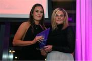 24 November 2022; Jess Gargan of Shelbourne is presented with her Team Of The Year Award by SSE Airtricity Sponsorship and Marketing Manager Leanne Sheill during the 2022 SSE Airtricity Women's National League Awards at the Gibson Hotel in Dublin. Photo by Harry Murphy/Sportsfile