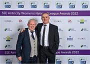 24 November 2022; DLR Waves manager Graham Kelly, left, and Athlone Town manager Tommy Hewitt during the 2022 SSE Airtricity Women's National League Awards at the Gibson Hotel in Dublin. Photo by Piaras Ó Mídheach/Sportsfile