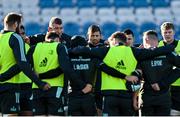 25 November 2022; Ross Byrne, centre, in a team huddle during the Leinster Rugby captain's run at the RDS Arena in Dublin. Photo by Harry Murphy/Sportsfile