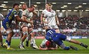 25 November 2022; Tom Stewart of Ulster scores his side's fourth try during the United Rugby Championship match between Ulster and Zebre Parma at Kingspan Stadium in Belfast. Photo by Ramsey Cardy/Sportsfile