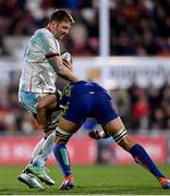 25 November 2022; Iain Henderson of Ulster is tackled by Andrea Zambonin of Zebre Parma during the United Rugby Championship match between Ulster and Zebre Parma at Kingspan Stadium in Belfast. Photo by Ramsey Cardy/Sportsfile