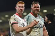 25 November 2022; Nathan Doak, left, and Duane Vermeulen of Ulster after the United Rugby Championship match between Ulster and Zebre Parma at Kingspan Stadium in Belfast. Photo by Ramsey Cardy/Sportsfile