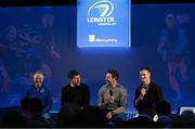26 November 2022; Joe Schmidt, Shane Horgan, Nathan Hines and Jonathan Sexton during a Heineken Cup winning teams of 2011 & 2012 lunch at the United Rugby Championship match between Leinster and Glasgow Warriors at RDS Arena in Dublin. Photo by Harry Murphy/Sportsfile
