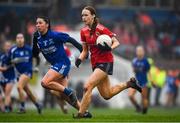 26 November 2022; Siobhan Divilly of Kilkerrin Clonberne in action against Michelle McGrath of Ballymacarbry during the CurrentAccount.ie LGFA All-Ireland Senior Club Championship Semi-Final match between Ballymacarbry, Waterford, and Kilkerrin Clonberne, Galway, at Fraher Field in Dungarvan, Waterford. Photo by Matt Browne/Sportsfile