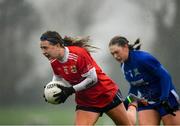 26 November 2022; Lynsey Noone of Kilkerrin Clonberne in action against Gretta Nugent of Ballymacarbry during the CurrentAccount.ie LGFA All-Ireland Senior Club Championship Semi-Final match between Ballymacarbry, Waterford, and Kilkerrin Clonberne, Galway, at Fraher Field in Dungarvan, Waterford. Photo by Matt Browne/Sportsfile