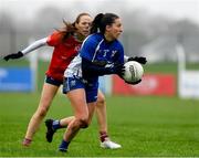 26 November 2022; Michelle McGrath of Ballymacarbry in action against Olivia Divilly of Kilkerrin Clonberne during the CurrentAccount.ie LGFA All-Ireland Senior Club Championship Semi-Final match between Ballymacarbry, Waterford, and Kilkerrin Clonberne, Galway, at Fraher Field in Dungarvan, Waterford. Photo by Matt Browne/Sportsfile