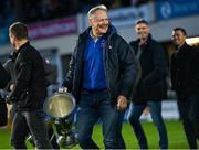 26 November 2022; 2011 and 2012 Heineken Cup winning Leinster head coach Joe Schmidt at half-time of the United Rugby Championship match between Leinster and Glasgow Warriors at RDS Arena in Dublin. Photo by Ramsey Cardy/Sportsfile