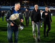 26 November 2022; Jonathan Sexton and Joe Schmidt with members of the 2011 and 2012 Heineken Cup winning Leinster squad at half-time of United Rugby Championship match between Leinster and Glasgow Warriors at RDS Arena in Dublin. Photo by Harry Murphy/Sportsfile