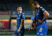 26 November 2022; Cormac Foley, left, and Jason Jenkins of Leinster after the United Rugby Championship match between Leinster and Glasgow Warriors at RDS Arena in Dublin. Photo by Ramsey Cardy/Sportsfile