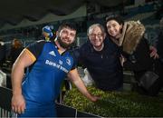 26 November 2022; Michael Milne of Leinster with his father Ger and sister Kelly after the United Rugby Championship match between Leinster and Glasgow Warriors at RDS Arena in Dublin. Photo by Harry Murphy/Sportsfile