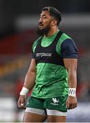 26 November 2022; Bundee Aki of Connacht during the warm-up before the United Rugby Championship match between Munster and Connacht at Thomond Park in Limerick. Photo by Piaras Ó Mídheach/Sportsfile
