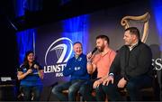 26 November 2022; Joe Schmidt, Sean O'Brien and Mike Ross are interviewed by Bebhinn Dunne of OLSC in the fanzone after the United Rugby Championship match between Leinster and Glasgow Warriors at RDS Arena in Dublin. Photo by Harry Murphy/Sportsfile