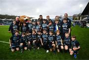 26 November 2022; The Navan RFC team with Leinster players, from left, Michael Ala'alatoa, Tommy O'Brien and Jordan Larmour before the Bank of Ireland Half-time Minis at United Rugby Championship match between Leinster and Glasgow Warriors at RDS Arena in Dublin. Photo by Harry Murphy/Sportsfile
