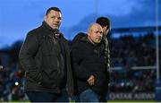 26 November 2022; Members of the 2011 and 2012 Heineken Cup winning Leinster squad, Mike Ross, left, and Richardt Strauss at half-time of the United Rugby Championship match between Leinster and Glasgow Warriors at RDS Arena in Dublin. Photo by Ramsey Cardy/Sportsfile