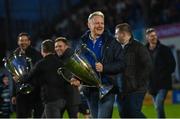 26 November 2022; Head coach Joe Schmidt of the 2011 and 2012 Heineken Cup winning Leinster squad at half-time of the United Rugby Championship match between Leinster and Glasgow Warriors at RDS Arena in Dublin. Photo by Ramsey Cardy/Sportsfile