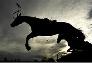 27 November 2022; Joven De Corazon jumps the third, after unseating jockey Donagh Meyler at the first, during the Bar One Racing 3-Y-O Maiden Hurdle at Navan Racecourse in Meath. Photo by Seb Daly/Sportsfile