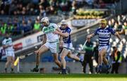 27 November 2022; Joey Cuddihy of Shamrocks Ballyhale in action against John McKeon and Simon Leacy of Naas during the AIB Leinster GAA Hurling Senior Club Championship Semi-Final match between Naas and Shamrocks Ballyhale at Croke Park in Dublin. Photo by Daire Brennan/Sportsfile