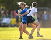 27 November 2022; Ailbhe Finnerty of Salthill Knocknacarra in action against Lara Marry of O'Dwyers during the CurrentAccount.ie LGFA All-Ireland Junior Club Championship Semi-Final match between Salthill Knocknacarra, Galway, and O’Dwyers, Dublin, at The Prairie in Salthill, Galway. Photo by Piaras Ó Mídheach/Sportsfile