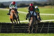 27 November 2022; Affordale Fury and jockey Bryan Cooper, right, fall at the last, alongside eventual second place American Mike, with Jack Kennedy up, during the John Lynch Carpets & Flooring Monksfield Novice Hurdle at Navan Racecourse in Meath. Photo by Seb Daly/Sportsfile