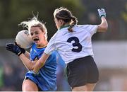 27 November 2022; Ailbhe Finnerty of Salthill Knocknacarra in action against Lara Marry of O'Dwyers during the CurrentAccount.ie LGFA All-Ireland Junior Club Championship Semi-Final match between Salthill Knocknacarra, Galway, and O’Dwyers, Dublin, at The Prairie in Salthill, Galway. Photo by Piaras Ó Mídheach/Sportsfile