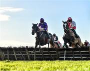 27 November 2022; Jungle Prose, left, with Jack Kennedy up, jumps the last on their way to winning the Bar One Racing Price Boosts Everyday Handicap Hurdle, from eventual second place Lord Erskine, with Michael O'Sullivan up, at Navan Racecourse in Meath. Photo by Seb Daly/Sportsfile