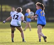 27 November 2022; Daisy O'Connell of Salthill Knocknacarra in action against Amy Gibbons of O'Dwyer's during the CurrentAccount.ie LGFA All-Ireland Junior Club Championship Semi-Final match between Salthill Knocknacarra, Galway, and O’Dwyer's, Dublin, at The Prairie in Salthill, Galway. Photo by Piaras Ó Mídheach/Sportsfile