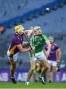 27 November 2022; Conor Kehoe of St Mullin’s is tackled by Mark Grogan of Kilmacud Crokes during the AIB Leinster GAA Hurling Senior Club Championship Semi-Final match between Naomh Moling and Kilmacud Crokes at Croke Park in Dublin. Photo by Daire Brennan/Sportsfile