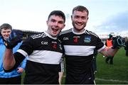 27 November 2022; Newcastle West players Michael O'Keeffe, left, and Brian O'Sullivan after their side's victory in the AIB Munster GAA Football Senior Club Championship Semi-Final match between Clonmel Commercials and Newcastle West at FBD Semple Stadium in Thurles, Tipperary. Photo by Michael P Ryan/Sportsfile