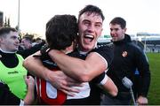 27 November 2022; Newcastle West players Diarmuid Kelly, right, and Cian Sheehan after their side's victory in the AIB Munster GAA Football Senior Club Championship Semi-Final match between Clonmel Commercials and Newcastle West at FBD Semple Stadium in Thurles, Tipperary. Photo by Michael P Ryan/Sportsfile