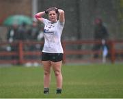 27 November 2022; Izzy McClean of O'Dwyers after her side's defeat in the CurrentAccount.ie LGFA All-Ireland Junior Club Championship Semi-Final match between Salthill Knocknacarra, Galway, and O’Dwyer's, Dublin, at The Prairie in Salthill, Galway. Photo by Piaras Ó Mídheach/Sportsfile