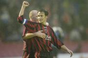 31 May 2004; Bohemians' Kevin Hunt is congratulated by team-mate Glen Crowe, left, after scoring his sides third goal. eircom league, Premier Division, Bohemians v St. Patrick's Athletic, Dalymount Park, Dublin. Picture credit; Pat Murphy / SPORTSFILE