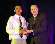 29 May 2004; Isaac Westbrooks is presented with the Under 20 Male Player of the Year award by Tony Colgan, President of Basketball Ireland at the Basketball Ireland annual awards at the Burlington Hotel, Dublin. Picture credit; Brendan Moran / SPORTSFILE