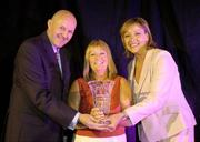 29 May 2004; Ardine O'Neill is presented with the Volunteer Award, by Tony Colgan, left, President of Basketball Ireland and Debbie Massey, right, CEO, Basketball Ireland, at the Basketball Ireland annual awards at the Burlington Hotel, Dublin. Picture credit; Brendan Moran / SPORTSFILE