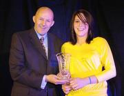 29 May 2004; Grainne Dwyer is presented with the Under 20 Female Player of the Year award by Tony Colgan, President of Basketball Ireland, at the Basketball Ireland annual awards at the Burlington Hotel, Dublin. Picture credit; Brendan Moran / SPORTSFILE