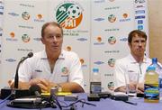 4 June 2004; Republic of Ireland manager Brian Kerr with captain Kenny Cunningham during a press conference in the Hilton Hotel, Amsterdam, Holland. Picture credit; David Maher / SPORTSFILE