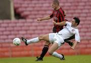 4 June 2004; Colin Hawkins, Bohemians, in action against Peter Hutton, Derry City. eircom league, Premier Division, Bohemians v Derry City, Dalymount Park, Dublin. Picture credit; Damien Eagers / SPORTSFILE