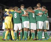 14 August 2013; The Northern Ireland players in a huddle after the game. 2014 FIFA World Cup Qualifier, Group F, Refixture, Northern Ireland v Russia, Windsor Park, Belfast, Co. Antrim. Picture credit: Liam McBurney / SPORTSFILE