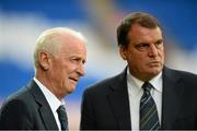 14 August 2013; Republic of Ireland manager Giovanni Trapattoni, left, and assistant manager Marco Tardelli. International Friendly, Wales v Republic of Ireland, Cardiff City Stadium, Cardiff, Wales. Picture credit: David Maher / SPORTSFILE