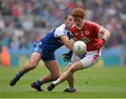 3 August 2013; Peter Harte, Tyrone, in action against Padraig Donaghy, Monaghan. GAA Football All-Ireland Senior Championship, Quarter-Final, Monaghan v Tyrone, Croke Park, Dublin. Picture credit: Oliver McVeigh / SPORTSFILE