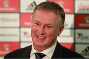 14 August 2013; Northern Ireland manager Michael O'Neill during a post match press conference. 2014 FIFA World Cup Qualifier, Group F, Refixture, Northern Ireland v Russia, Windsor Park, Belfast, Co. Antrim. Picture credit: Liam McBurney / SPORTSFILE
